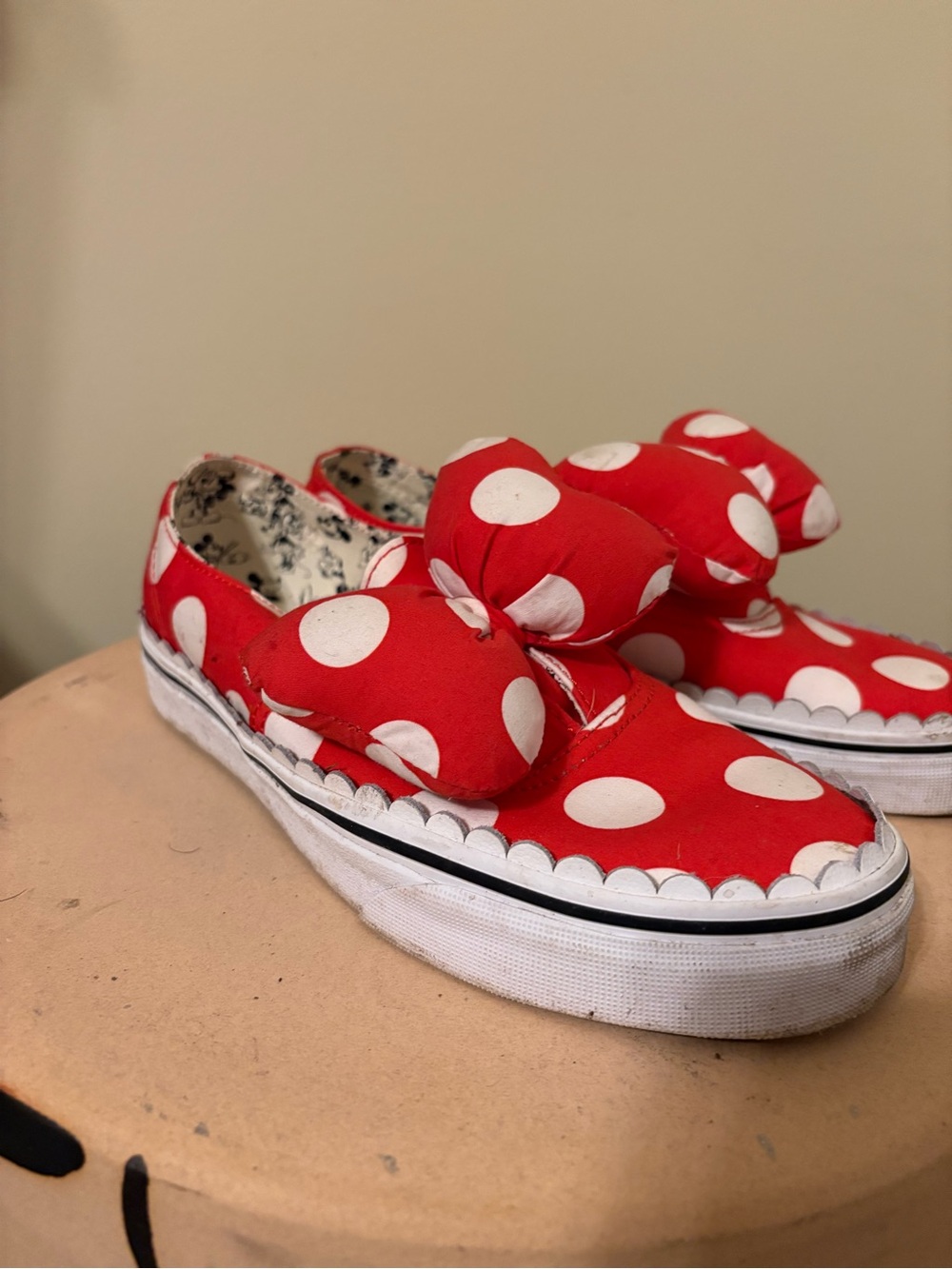 Vans Red and White Polka Dot Slip-On Sneakers with Bow